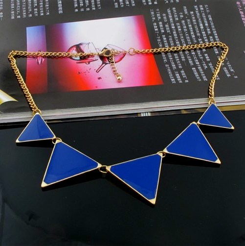 Triangle Necklace, Blue Triangle Necklace, Statement Necklace, Bib